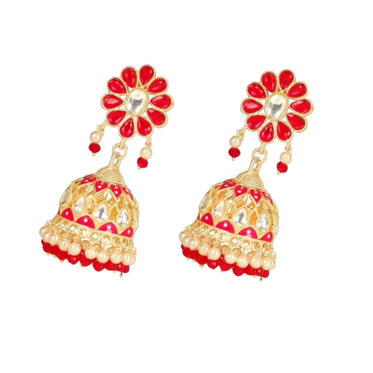 JWELLA Traditional Red and Gold Floral Jhumka Earrings with Pearls (B0D9M4PH11) Amazon Price History, Amazon Price Tracker