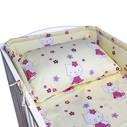 BlueberryShop juego de ropa de cama de algodón, funda de edredón 90 x 120 cm, fundas de almohadas 40 x 60 cm, protector de la camita 35 x 150 cm, Para niños de 0-3 años, Crema Bote