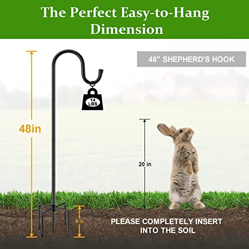 Image of Shepherds Hooks for Outdoor, 48 Inches Garden Bird Feeder Pole for Hanging Bird Feeder, Plant Baskets, Solar Light Lanterns, Outdoor Plant Hanger Hook with 5 Base Prongs, 2 Packs