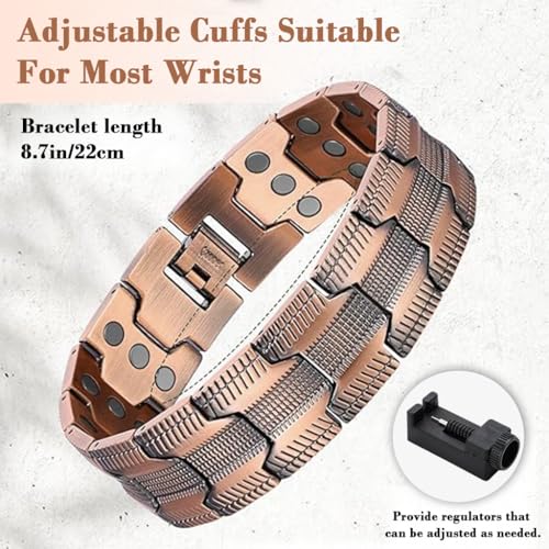 Image of GUSTAVE 4Pcs Bracelet for Man Copper Magnetic Metal Link Bracelets with Gift Box Rose Gold Ring Adjustable Length with Sizing Tool Punk Hip-hop Jewelry Set for Men Women