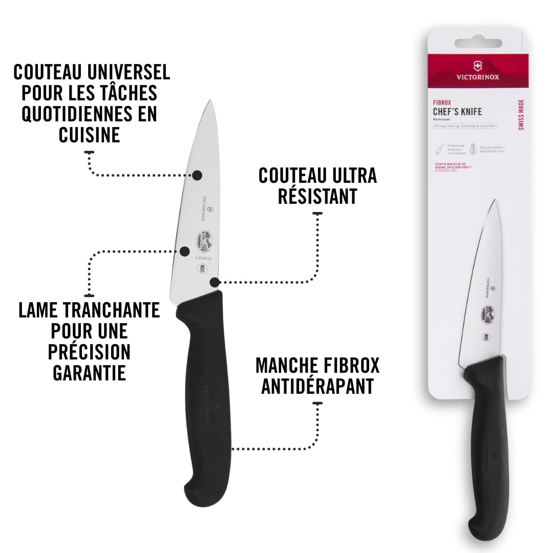 Victorinox Fibrox Couteau de chef 12 cm Lame lisse Inox Noir