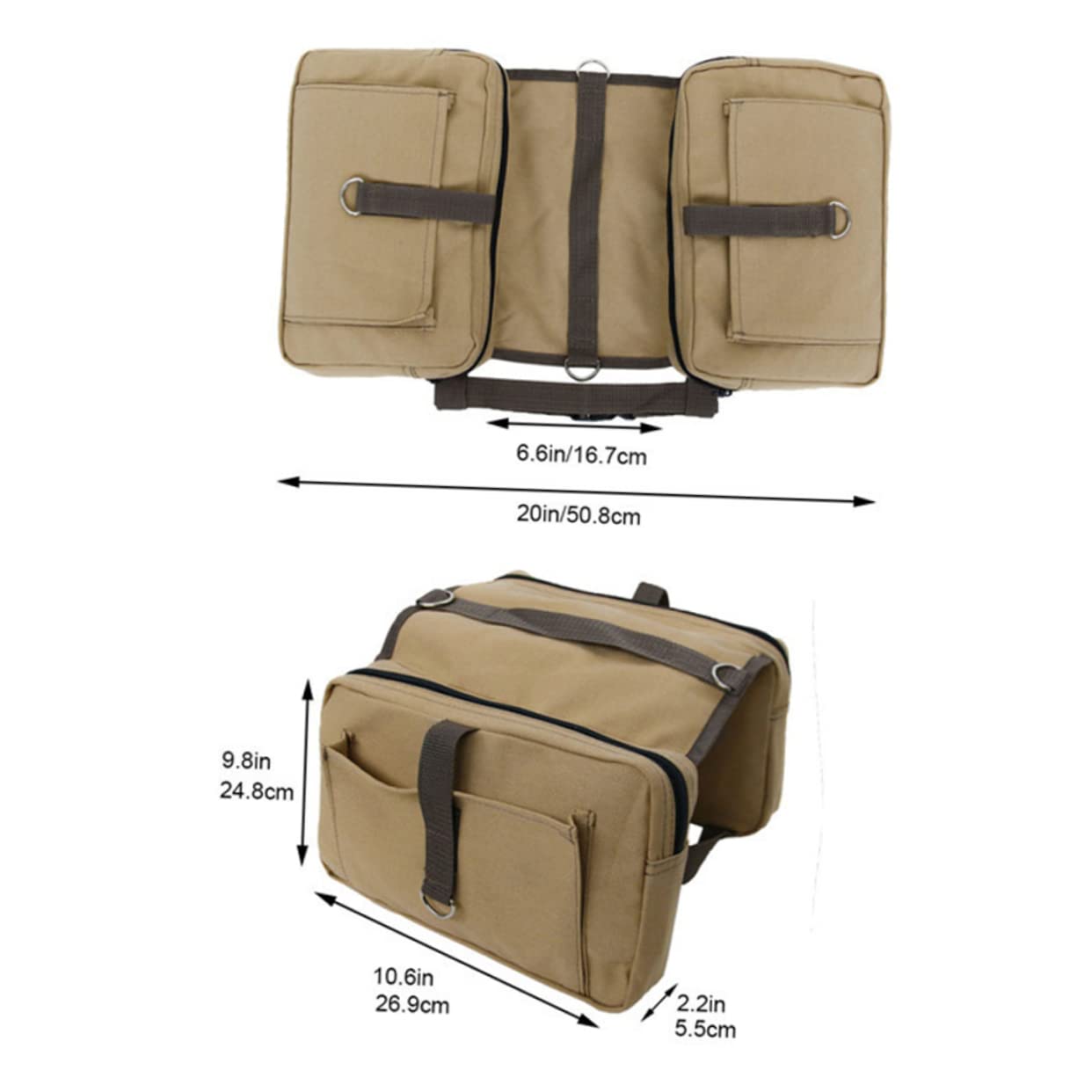 HOLIDYOYO Dog Outdoor Rucksack with Adjustable Straps Portable Backpack for Hiking Camping Travel Durable Canvas Design with Side Pockets for Snacks Essentials Khaki