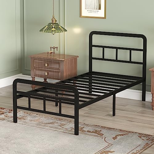 Image of Richwanone 14 inch Twin XL Bed Frame with Headboard and Footboard, Heavy Duty Metal Platform with Steel Slat Support, No Box Spring Needed, Easy Assembly, Black