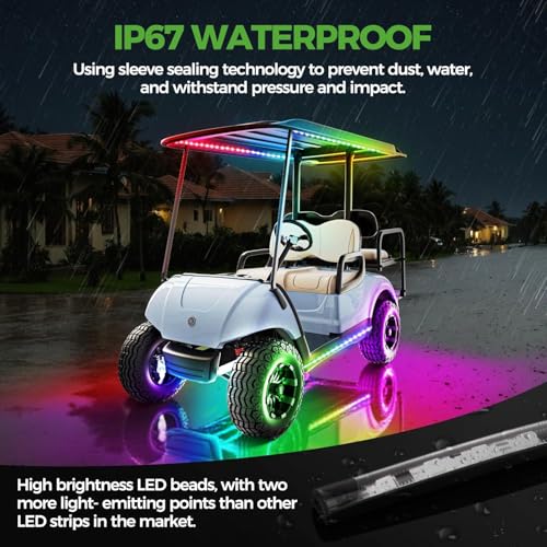 Image of 10L0L Golf Cart Underglow Light Kit with Canopy Lights, IP67 Waterproof, 24 Dream Color Modes Wireless Remote Music Sync, 12V-80V Wide Voltage Fit for Yamaha EZGO Club Car