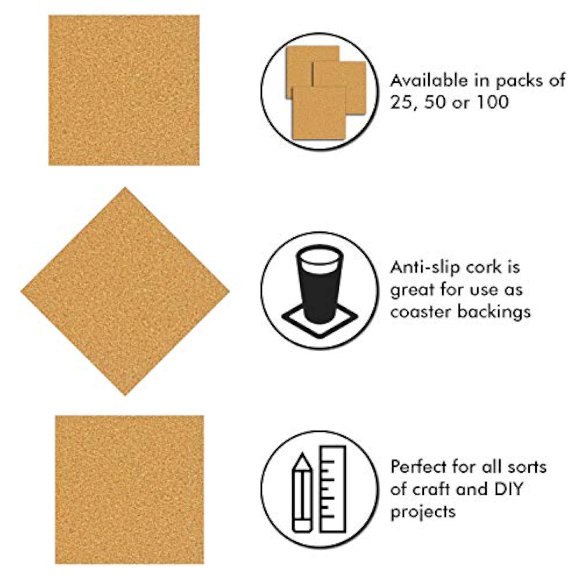 25 Pack Self-Adhesive Cork Squares for DIY Crafts