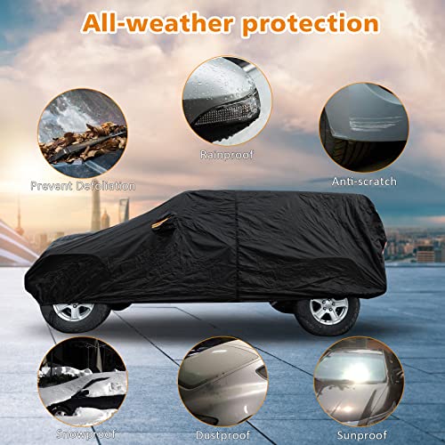 Image of Winunite Black Full Snow Car Cover Compatible with Jeep Wrangler CJ YJ TJ JK & JL 4-Door 2018 2019 2020 2021 2022 1965-2017 Rain Cover with Driver Door Zipper Outdoor Automobiles Covers