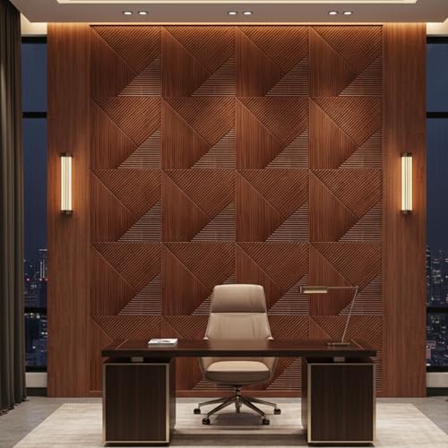 Image of Kayra Decor 3D PVC Wall Panels for Bedroom & Living Room | Fluted Design | Blackwood Color | 19.7 x 19.7 Inch | Pack of 40 | 107.60 Sq Ft