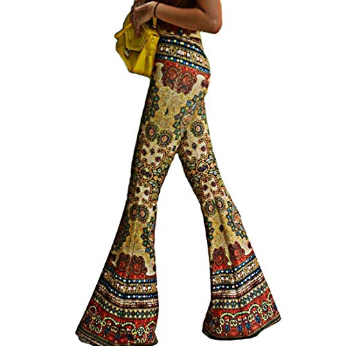 Inlefen Pantalón Flare con Estampado Vintage para Mujer Pantalones de Cintura Alta Pantalón con Estampado Floral Pantalones Elegantes Casuales