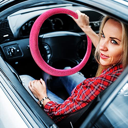 Bling Steering Wheel Cover Women Crystal Diamond Steering Wheel Cover Car Wheel Protector For Vehicle, Car, Auto, Suv And More, 15 Inch (Hot Pink) #TOP4