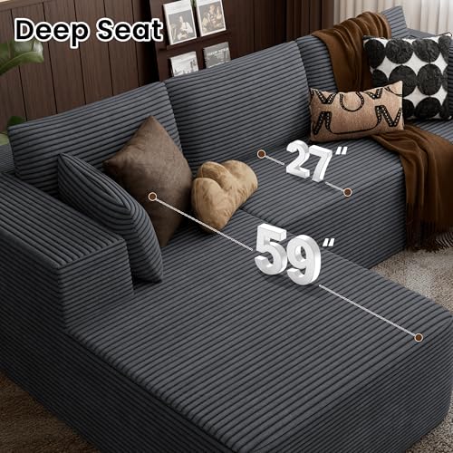 Image of 106 inch Cloud Sectional Boneless Couches for Living Room, Modular L Shaped Couch with Deep Seat Oversized Left Facing Chaise, Memory Foam Compressed Spineless 3 Seater Sofa for Bedroom Apartment, Grey