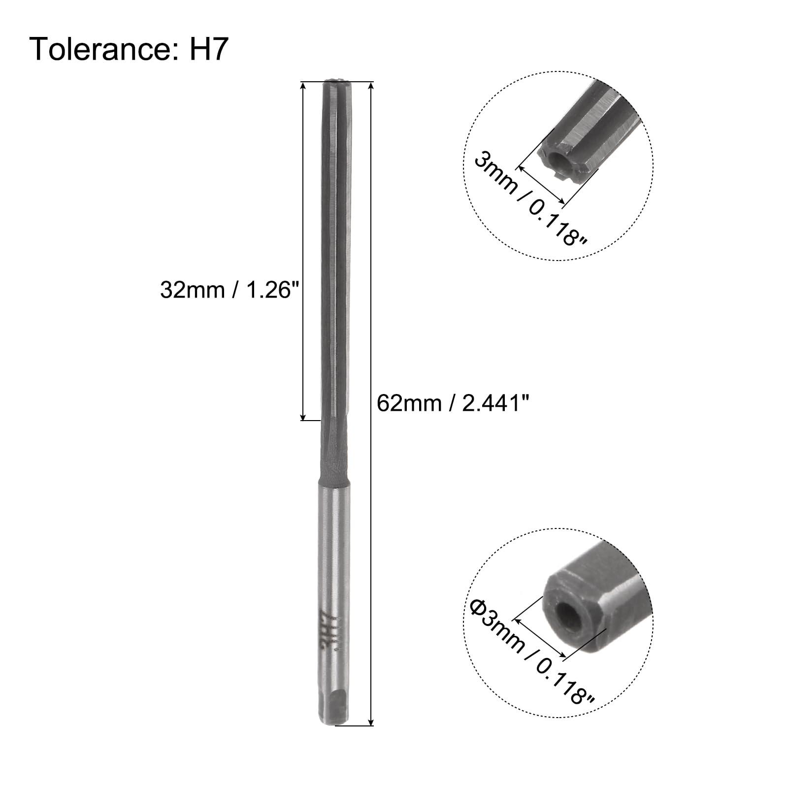 QUARKZMAN Alesatori a Mano, 3mm H7 Punta Trapano Alesatore Metrico per Alesatura Fori in Metallo Legno, Flauto Dritto in Acciaio ad Alta Velocità (HSS) Strumento