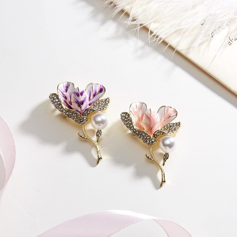 花形ブローチ パールと青いエナメル付き 花形ブローチ パールと青いエナメル付き