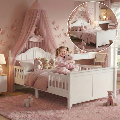 Aurnienofus Twin Bed Frame for Kids with Rails & Headboard, Wooden Low Kids Platform Bed Frames with...
