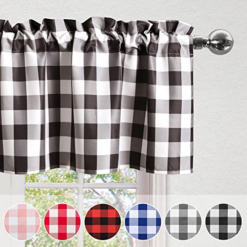 Cenefa de cortinas de cocina a cuadros semitransparente café 4