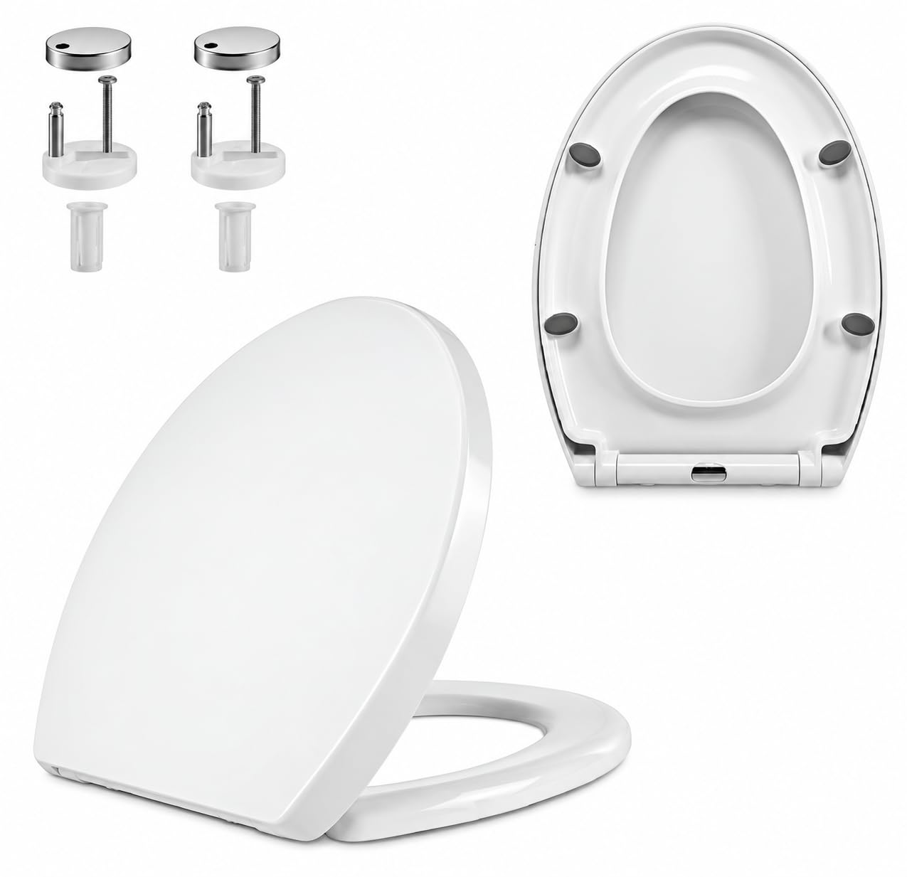 Soft Close Toilet Seat White, Oval Shaped Quick Release Toilet Seat | Easy Clean Top Fixing Seat with Adjustable Hinges - Universal WC Toilet Seat Oval - Slow Close Toilet Seat & Heavy Duty Lid