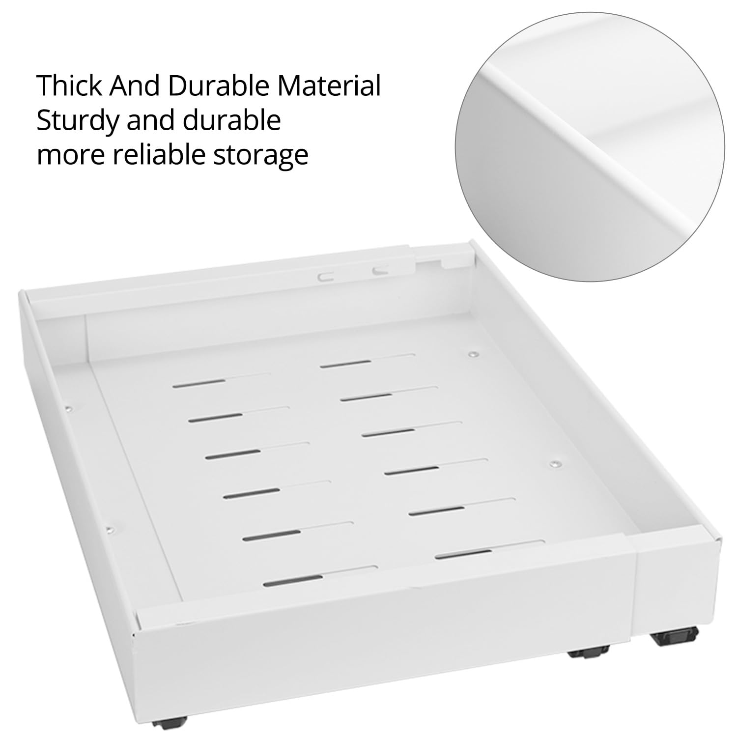 QWORK® Cassetto Telescopico, espandibile da 32 cm a 52 cm, bianco, per riporre cucina e bagno, senza foratura, acciaio al carbonio