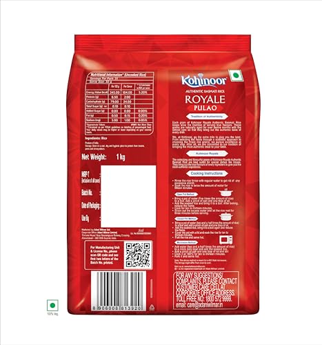 Image of Kohinoor Pulao Basmati Rice, 1 kg | Long-Grain Basmati (Cooked grain up to 18 mm) | Aromatic & Flavorful Rice | Ideal for Pulao (Pack of 6)