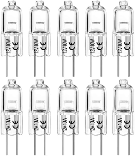 Paquete de 10 focos de luz de repuesto, de vidrio, transparentes, de 20 watts, de corriente alterna y directa, de 12 voltios, en cápsula T3, con