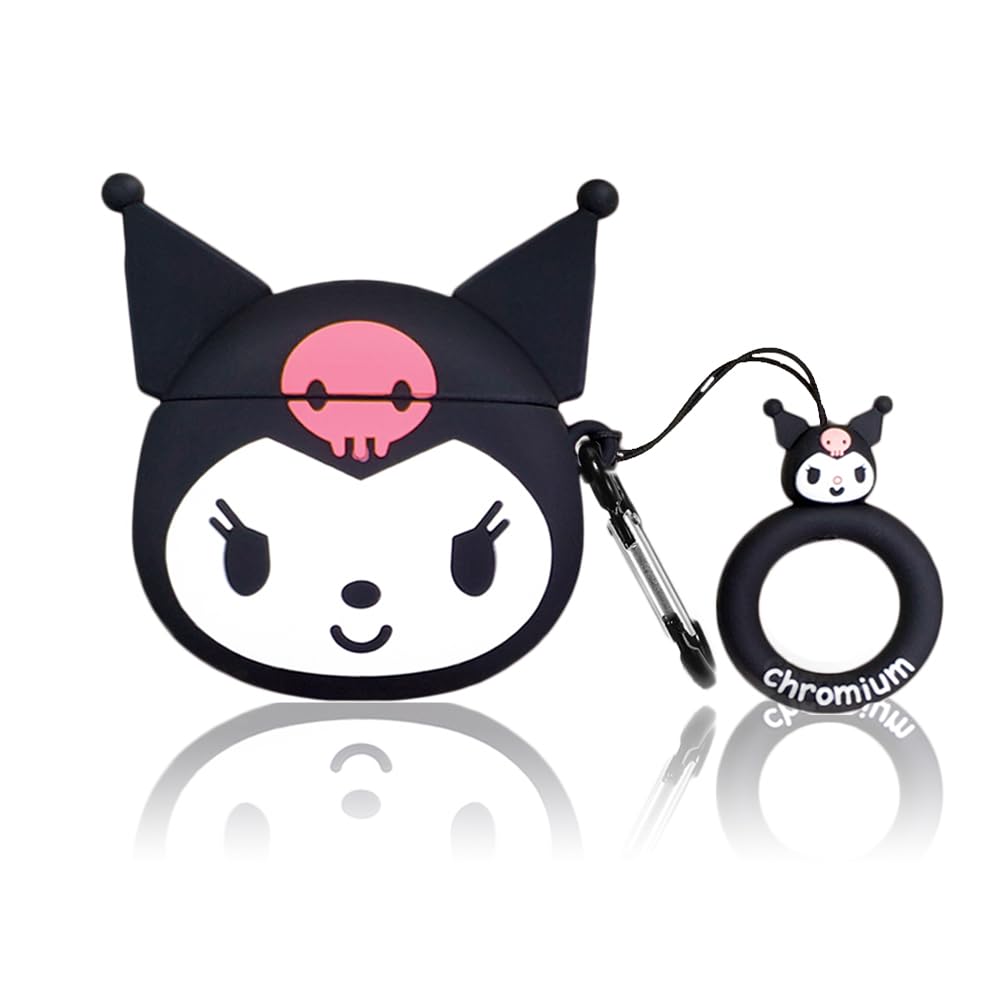 Cute Case Cover Compatible with AirPods 2nd & 1st with Carabiner Keychain Hook,Funny Unique 3D Soft Silicone Shockproof Protective Skin Case Cover for Airpod 1st 2nd Case-Kuromi