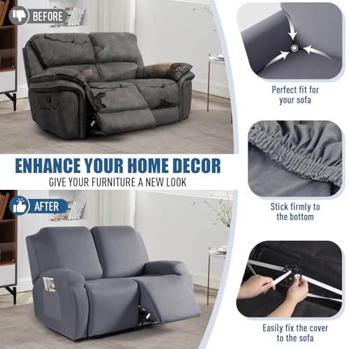 Image of TAOCOCO Recliner Loveseat Covers Stretch Sofa Covers for 2 Seat Large Reclining Couch, 2 Pieces Reclining Loveseat Covers Soft Washable Furniture Protector with Pocket (2 Seater Oversized, Light Gray)