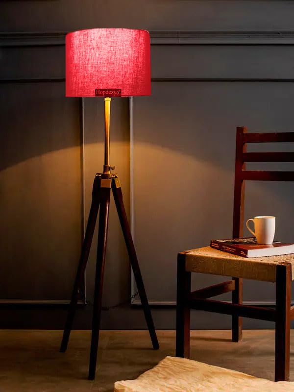 Hopdezyo Antique Nautical Wooden Tripod Adjustable Floor Lamp for Living Room, Home Decoration, Pack of Lamp in Drum Red Shade