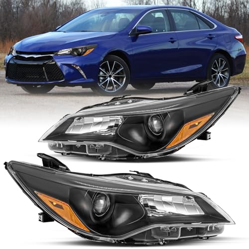 VehicleAid Headlight Assembly Compatible with 2015-2017 2015 2016 2017 Toyota Camry Driver and Passenger Side (Black Housing with Amber Reflector)