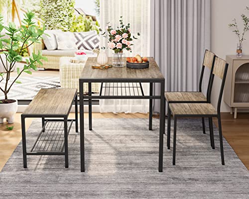 Gizoon Kitchen Table And 2 Chairs For 4 With Bench, 4 Piece Dining Table Set For Small Space, Apartment (Grey) #TOP7