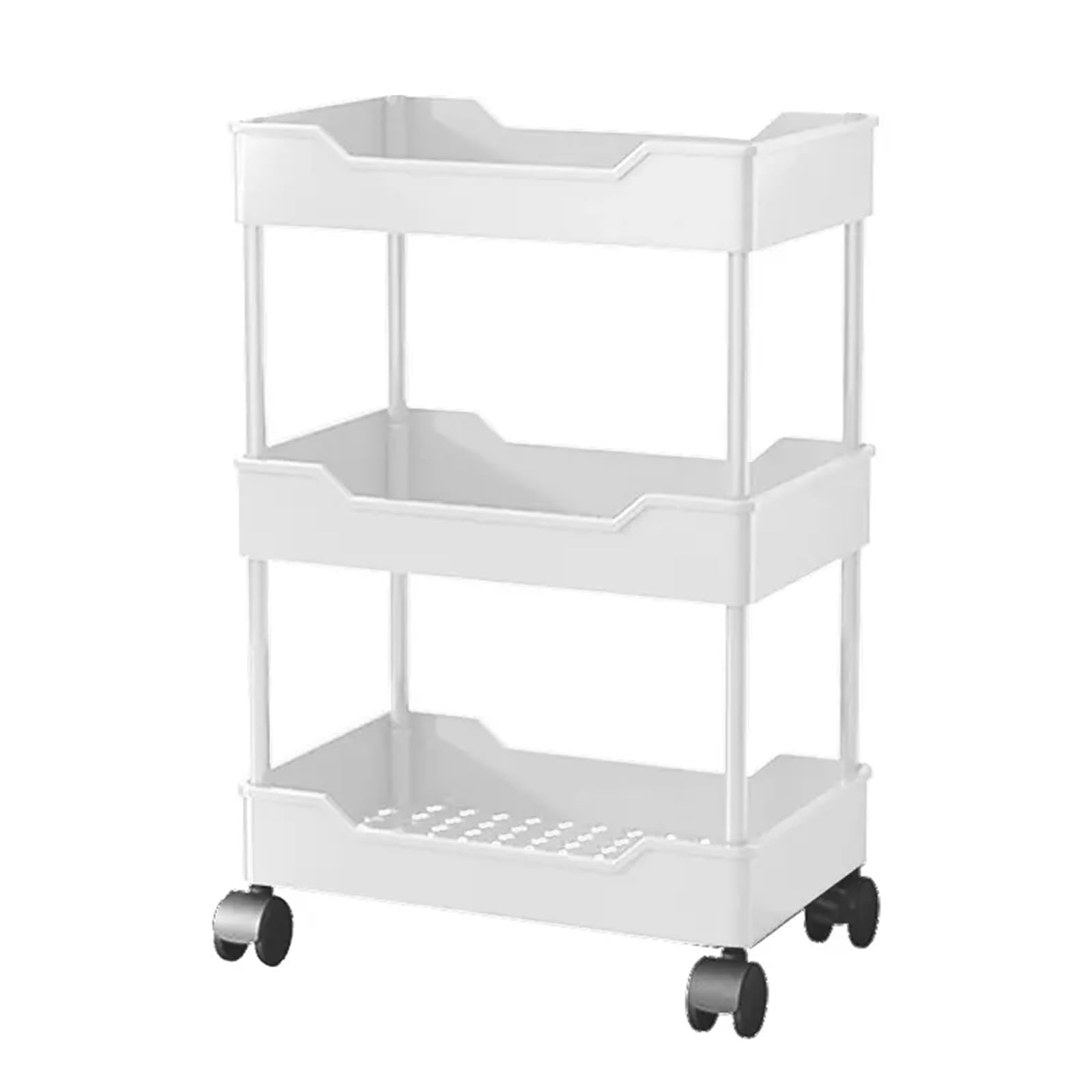 SANON 3 Tier Storage Trolley Cart, Rolling Trolley Cart on Wheels with Handle Beauty Kitchen Trolley Utility Shelves Space-Saving Mobile Organizer for Bedroom Makeup Bathroom Office, White