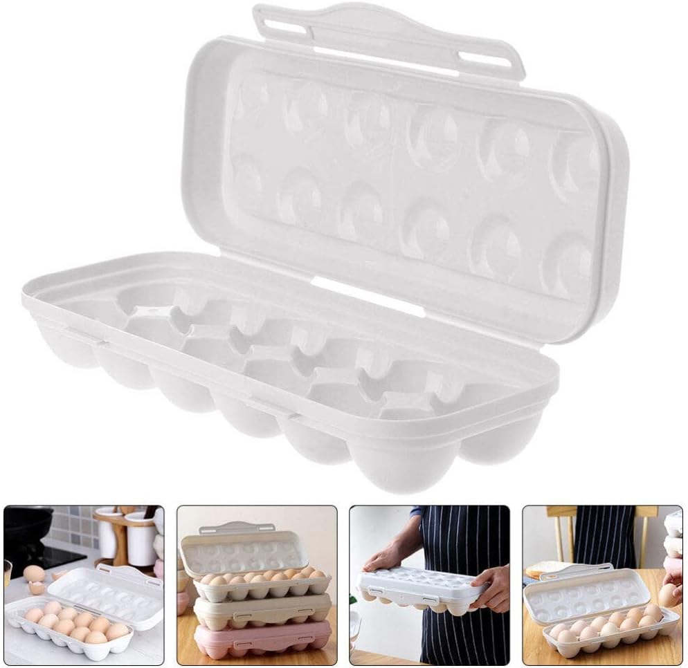 Egg Holder Container, 12 Grids Plastic Egg Storage Box Shockproof Egg Carrier Refrigerator Egg Container Tray Fridge Egg Holder Reusable Egg Carton for Home, Kitchen, Travel, Camping