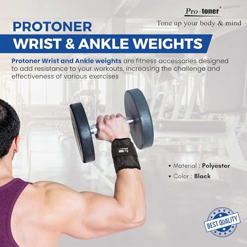 Image of Protoner Wrist /Ankle Weights, Black, Adjustable Fitness Training Weights for Strength Training, Exercise (0.5 kg x 2)
