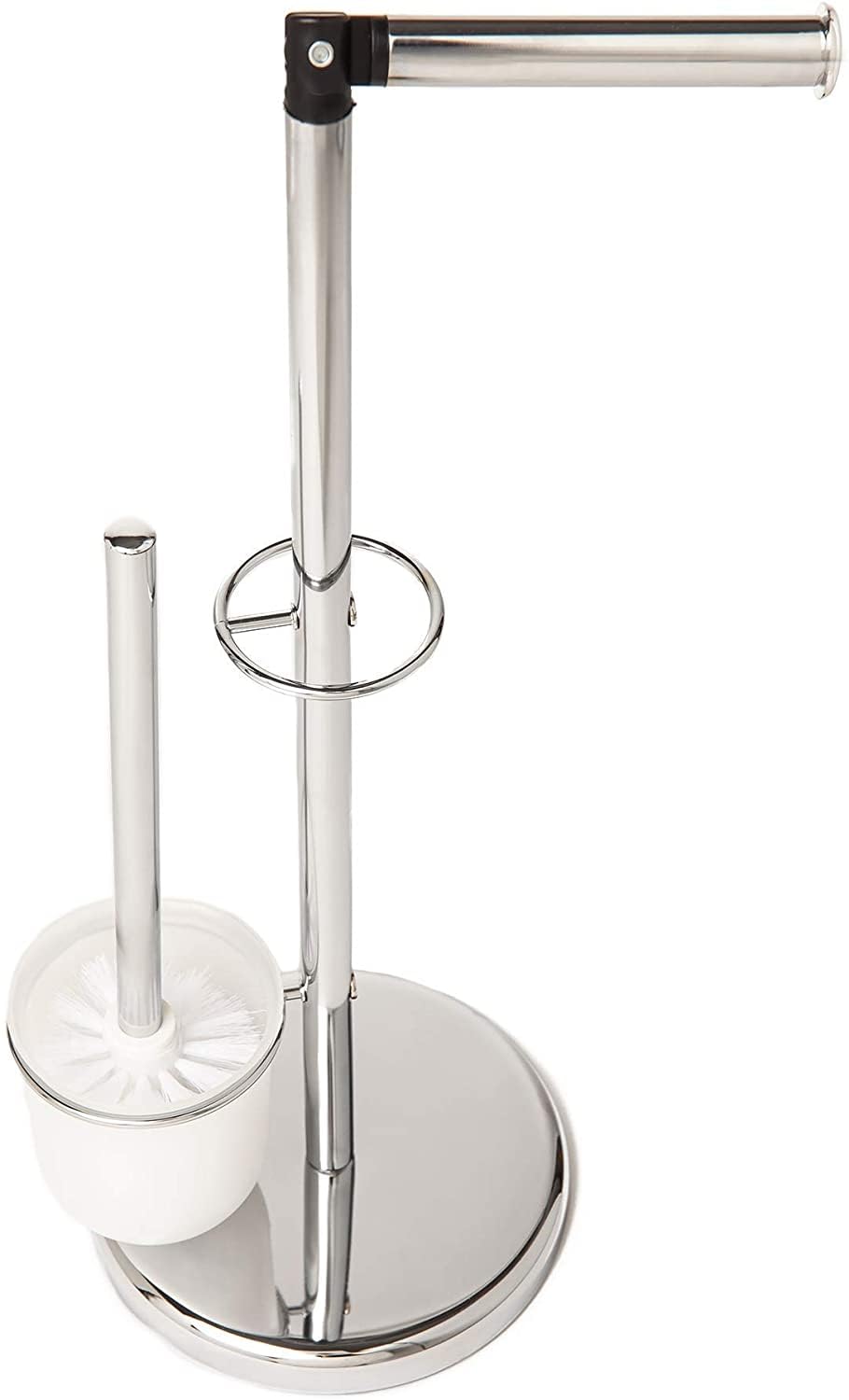 Pristine 6) Chrome With Brush Freestanding Toilet Roll Holder With Toilet Brush - Stylish & Practical Design By Pristine® (Chrome With Toilet Brush)