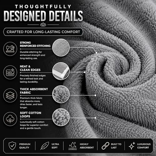 Image of Divine Casa Cotton Face & Hand Towel Set - 500 GSM Thick, Durable Bath Towels with High Absorbency for Daily Home, Bathroom & Travel Use - Pack of 4
