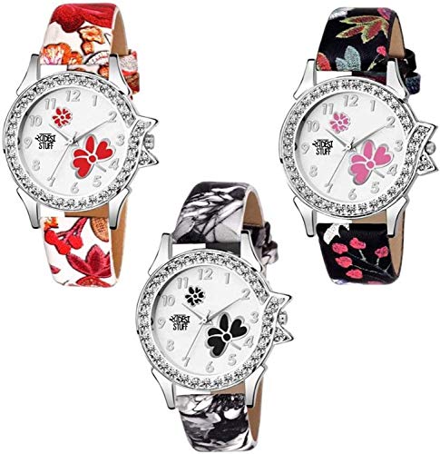 Swadesi Stuff Diamond Studded Analogue White Dial Multi Colored Leather Strap Luxury Fashion Watch for Women & Girls Swadesi Stuff Diamond Studded Analogue White Dial Multi Colored Leather Strap Luxury Fashion Watch for Women & Girls