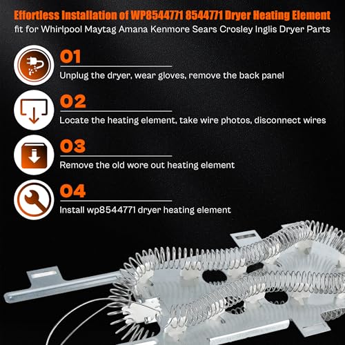 Upgrade WP8544771 8544771 Dryer Heating Element fit for Whirlpool-Duet-Cabrio-Maytag-Bravos-XL-Kenmore-Elite-Oasis HE2 HE3 HE4 HE5 Dryer Parts Repair Kit with 8544771 279816 279973 3392519 LUXRILIX