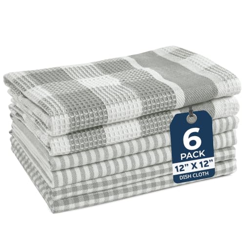 Image of LANE LINEN Cotton Dish Towels - 6 Pack Soft Absorbent Kitchen Dish Cloths, Multi Purpose Kitchen Towel for Cleaning & Drying, 12 inchx12 inch - Grey