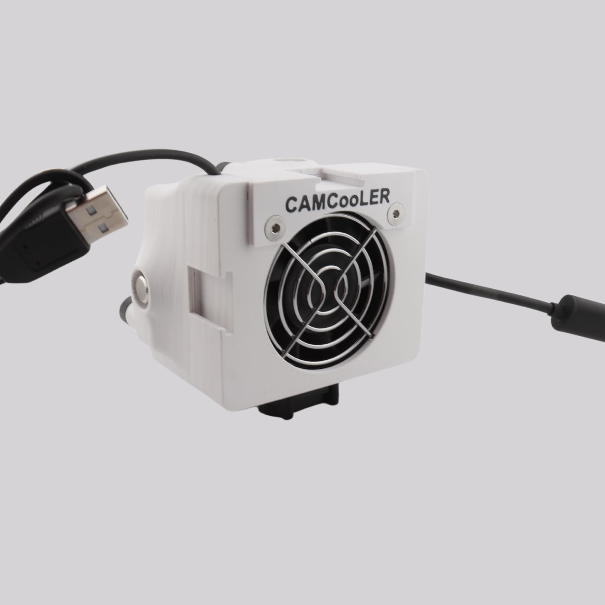 9Thirteen, Cooler Fan/Case. Works with GoPro HERO9, HERO10, HERO11, HERO12, HERO13, Reduce Overheating in Static Environments at Sporting Events, Vlogging, Dash,Airplane Cam (White, PowerMount Plus)