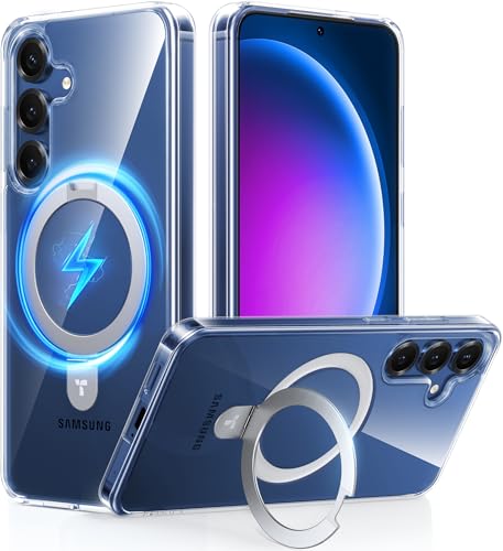 TORRAS Magnetic Stand for Samsung Galaxy S25 Case, [Compatible with MagSafe] [Military Grade Drop Tested] Shockproof Ring Translucent Slim Protective Phone Case for S25 Case Ostand, Clear