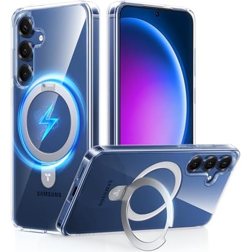 TORRAS Magnetic Stand for Samsung Galaxy S25 Case, [Compatible with MagSafe] [Military Grade Drop Tested] Shockproof Ring Translucent Slim Protective