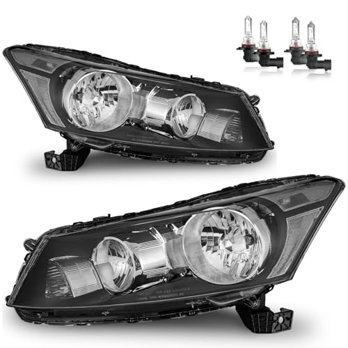 KarSpareHub Headlights W/Bulbs for 2008-2012 Honda Accord 4Dr Headlamp Replacement Driver & Passenger Side NOT fit coupe models or Crosstour models