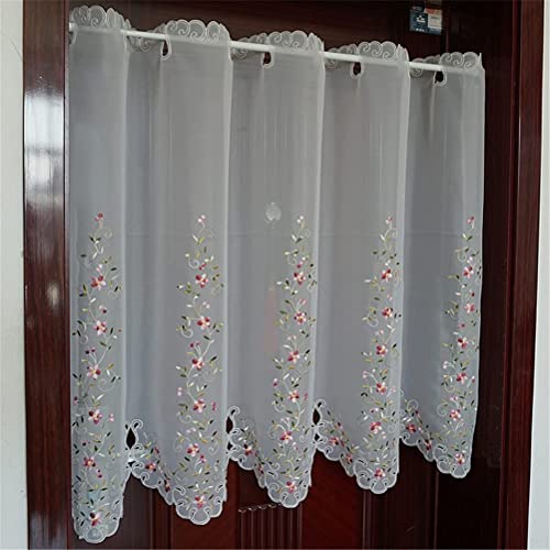 Cortina de gasa para café bordada con hojas, panel moderno blanco 3