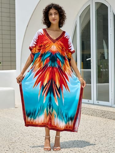 Image of NFVNKJ Women's Plus Size Beach Lounge Kaftan Maxi Dress Swimsuit Coverup for Women