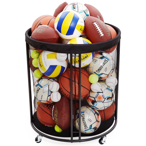 Kingarage Ball Storage Bin, Sports Ball Storage Cart, Ball Holder with Wheels for Basketball, Soccer, Garage, School, Indoor, Outdoor Ball Basketball Storage Rack Upgraged