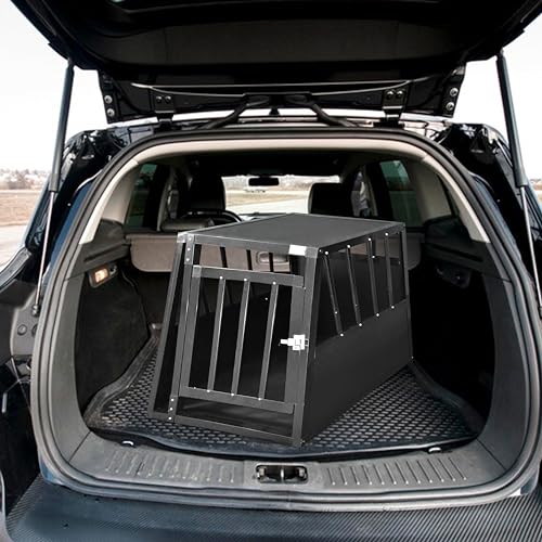 Defacto Hundetransportbox Alu Hundebox Reisebox Autobox Gittertür abschließbar Aluminium Transportbox für Hunde Tiertransportbox (Schwarz, (M) 59X69X50 cm)