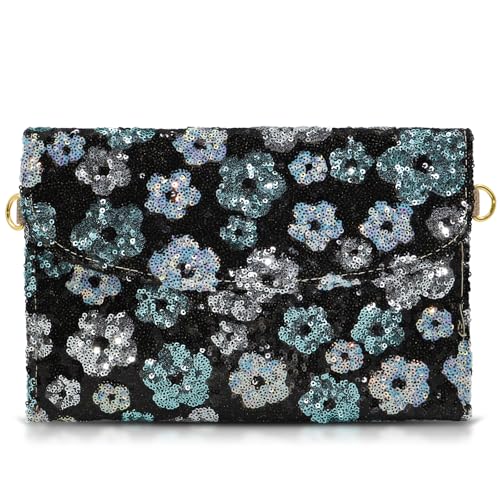 QTKJ Envelope Package, Clutch Purses for Women, Sequin Embroidered Flowers Straw Bag, Bohemian Handmade Handbags(Style 2)