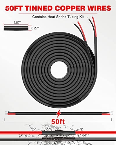 NAOEVO 20 Gauge Wire 2 Conductor Electrical Wire, 20 AWG Stranded PVC Cord, 12V Low Voltage/Tinned Copper/Flexible Cable for Automotive Wiring, Lamp Cord, Marine Cable (50FT)