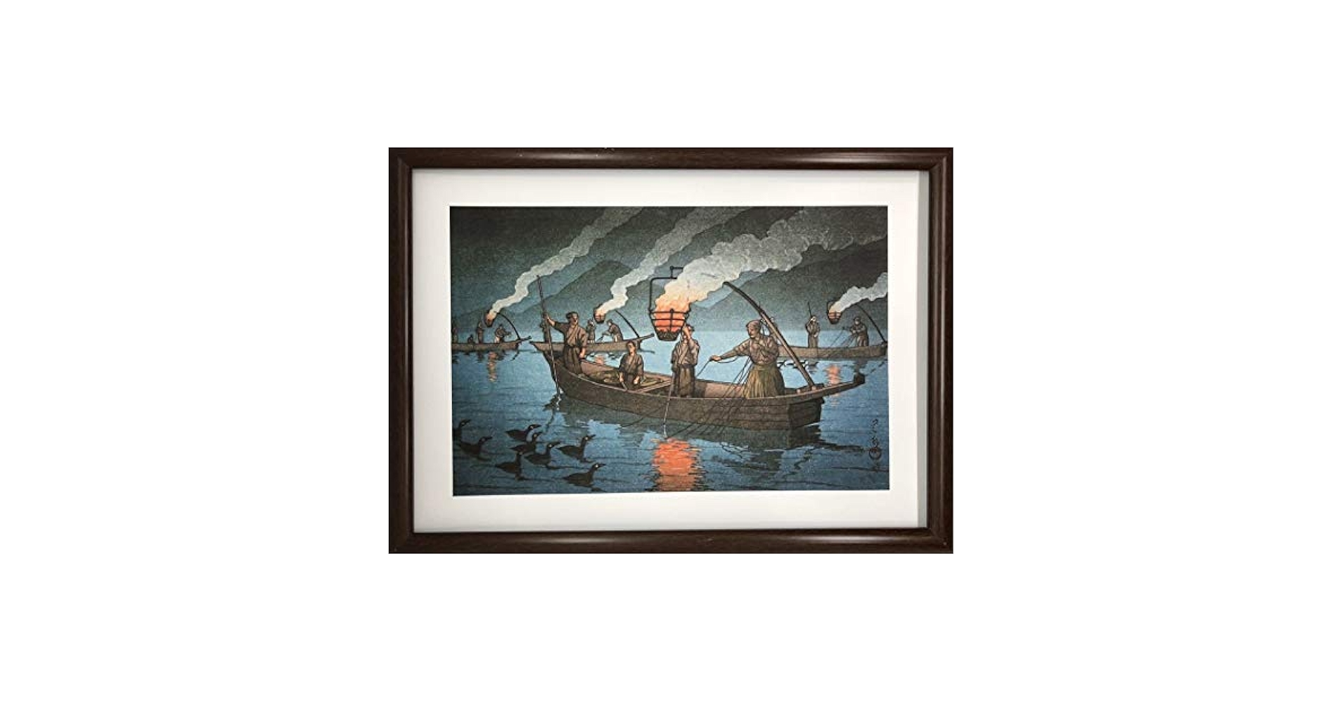 【匿名配送】絵画　「夕暮れ時」　A4サイズ額つき Amazon.co.jp: 川瀬巴水 木版画 鵜飼 長良川 A4 ポスター 輸送用