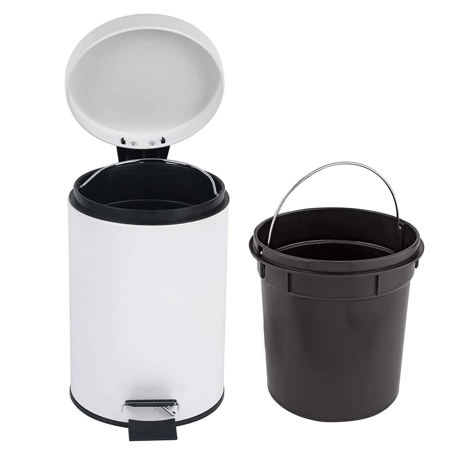Crystals Small Pedal Bin with Lid-3 Litre Bathroom Bin for Rubbish and Waste-Stainless Steel Toilet Bin with Removable Inner Plastic Bucket-Ideal Size for Bedroom Bathroom Toilet Waste-White - Image 4