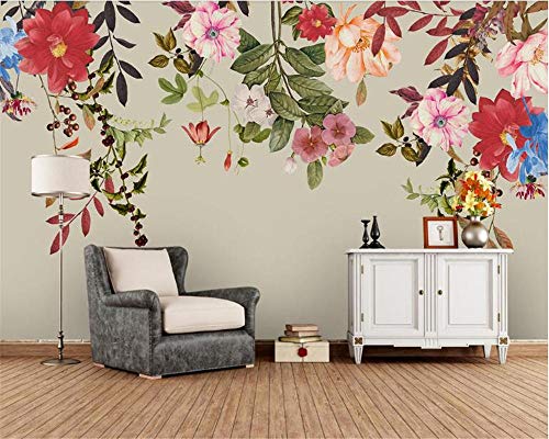 Dreidimensionale Seidentuch Tapete Nostalgie im europäischen Stil handbemalt Blumen TV Hintergrund Wand Papier Peint - 200x140cm/79"x 55