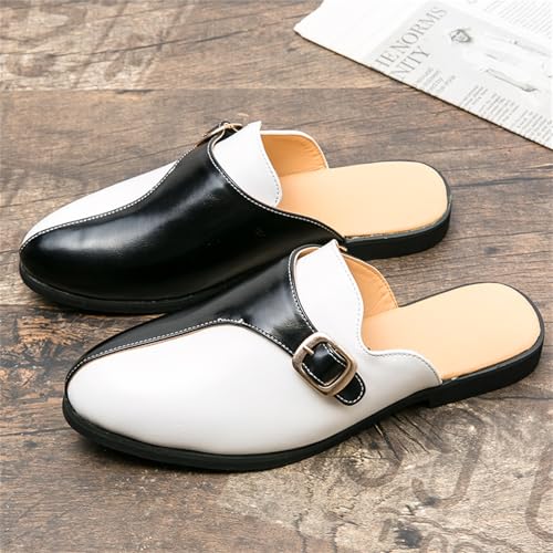 Men's Slip-On Leather Flats Loafers with Metal Buckle Strap Classic Two-Tone Comfortable Smoking Slipper for Business Office Formal Casual Daily Wedding2