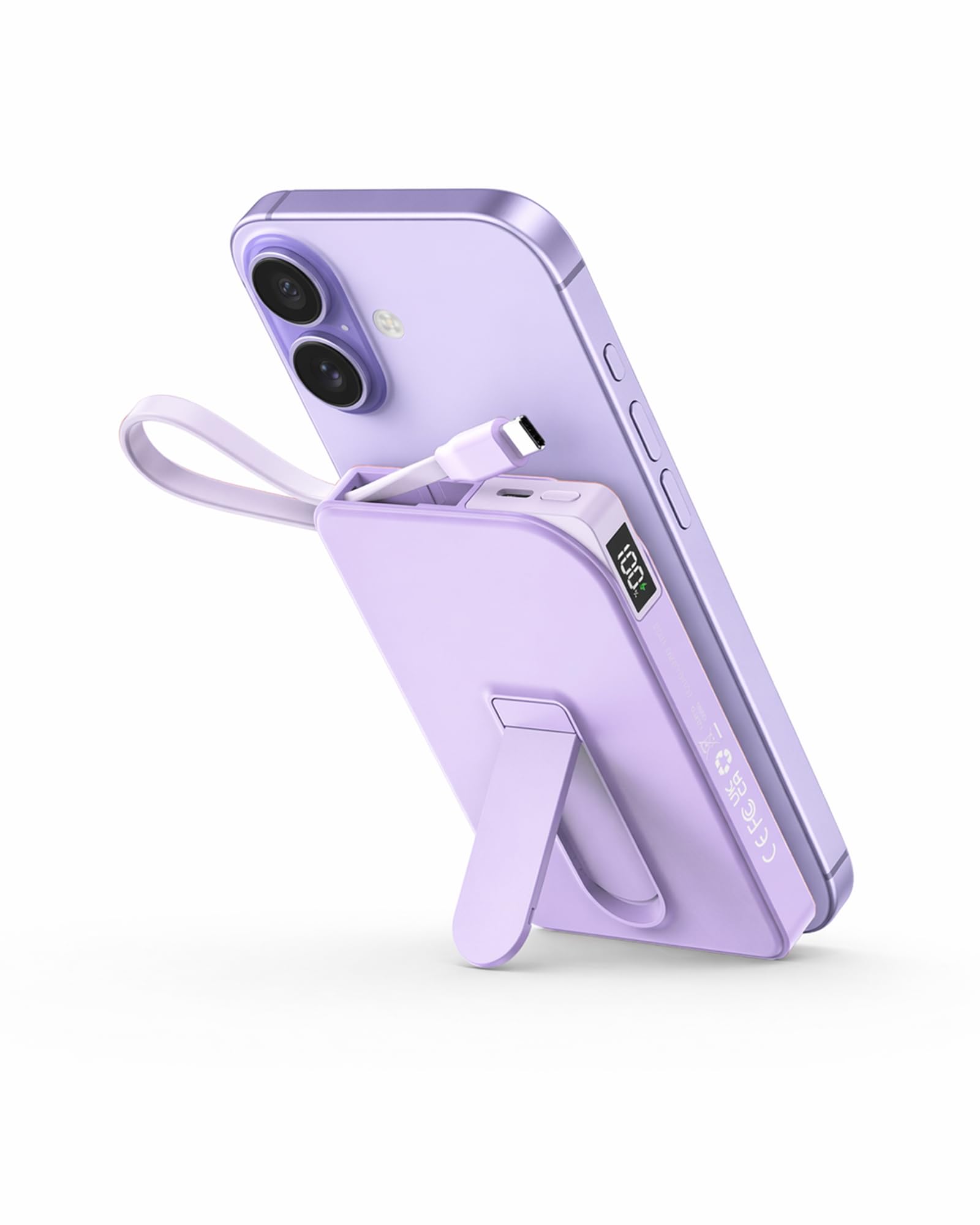 Power Bank para Magsafe iPhone, Bateria Externa Carga Rapida 10000mah Magnetico Cargador Portatil for iPhone con 22.5w USB-C Cable, Soporte Plegable Powerbank para i-Phone Air 17 16 15 14 13 12,Morado